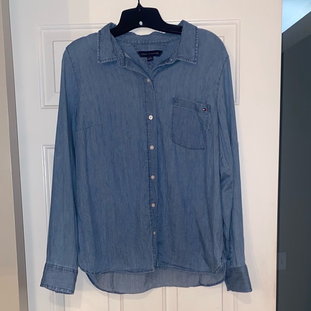 Tommy Hilfiger Denim Button Down Shirt Women’s Long Sleeve Size Large